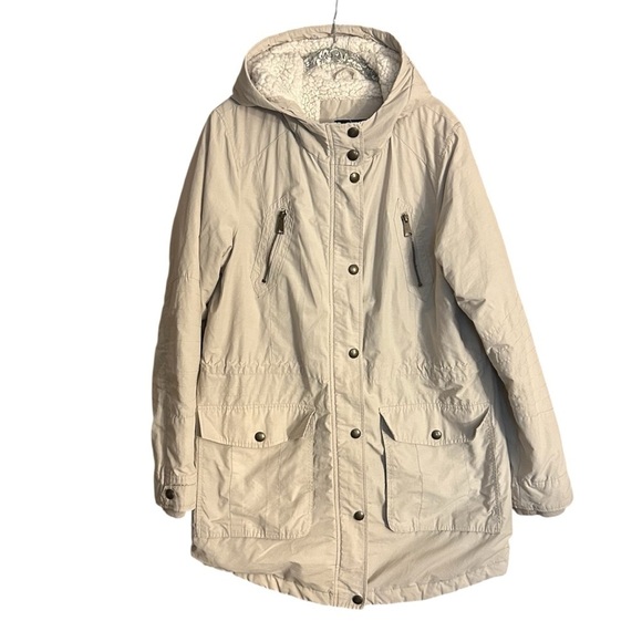 Apt. 9 Jackets & Blazers - Apt. 9 Women's Beige Winter Coat with Hood Sherpa Quilted Size Large